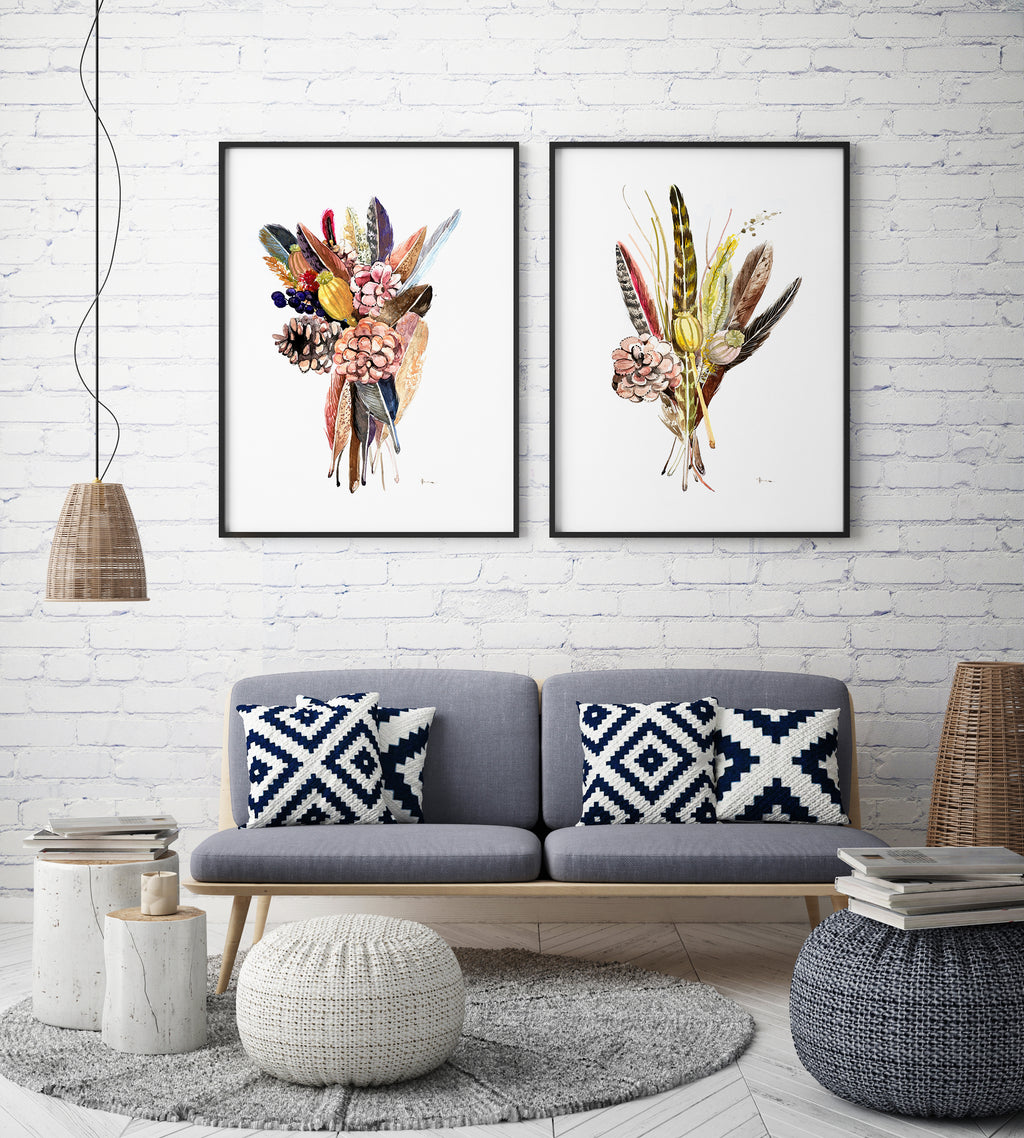 Watercolor Boho Wall Art Print | Set of 2