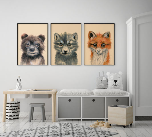 Peekaboo art print fox beer wolf