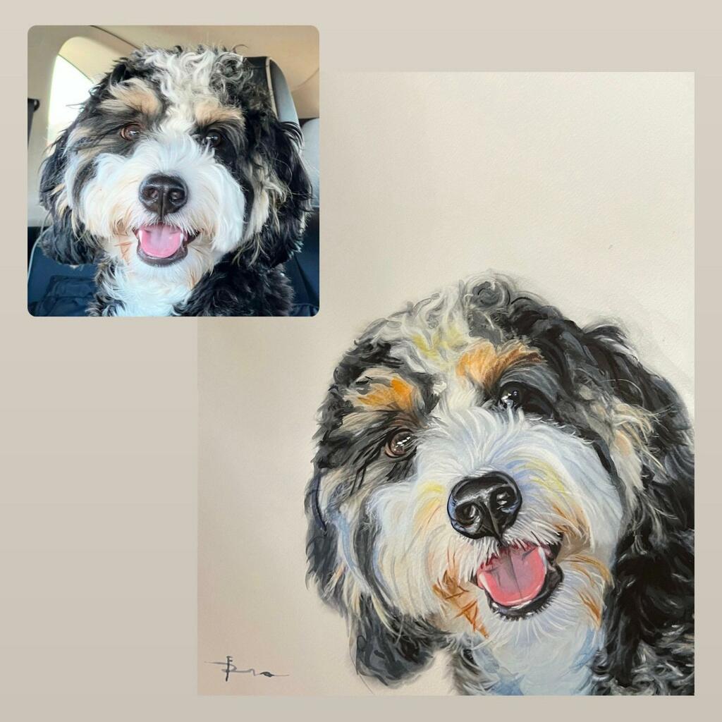 Peek-a-boo Pet Portrait Original Watercolor Masterpiece.