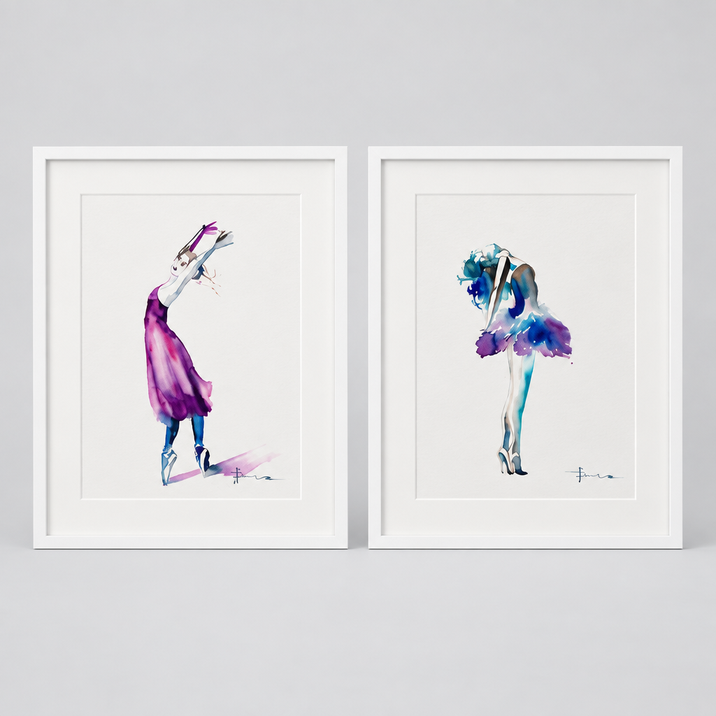 Modern Ballerina Watercolor Art Print Set of 2 | Dance Wall Art