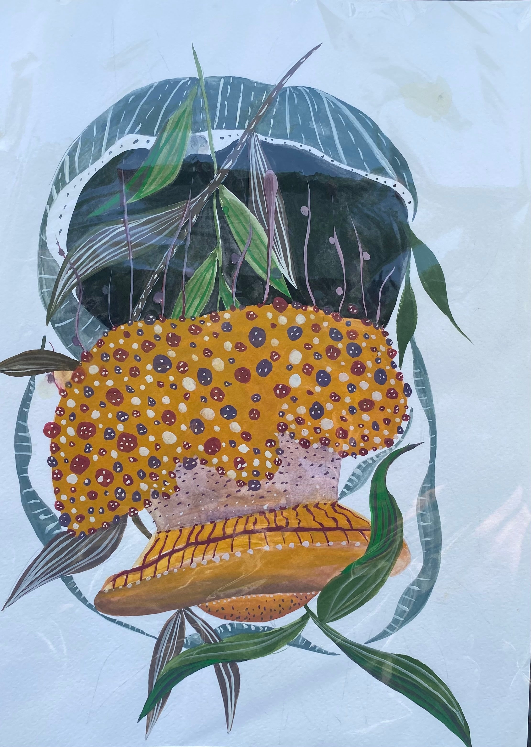 Original Gouache Painting Jellyfish & Botanicals | Framed Wall Art 25x35 cm | romalenaart