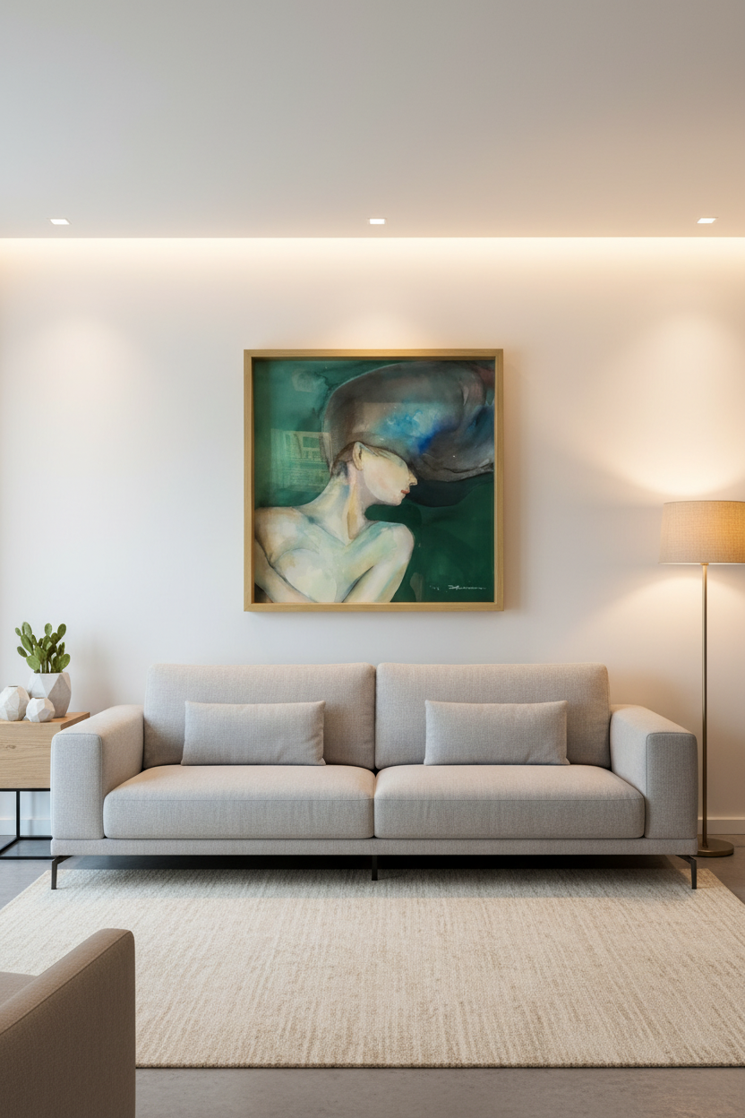 Hiding woman | Original Watercolor 24x24 inches