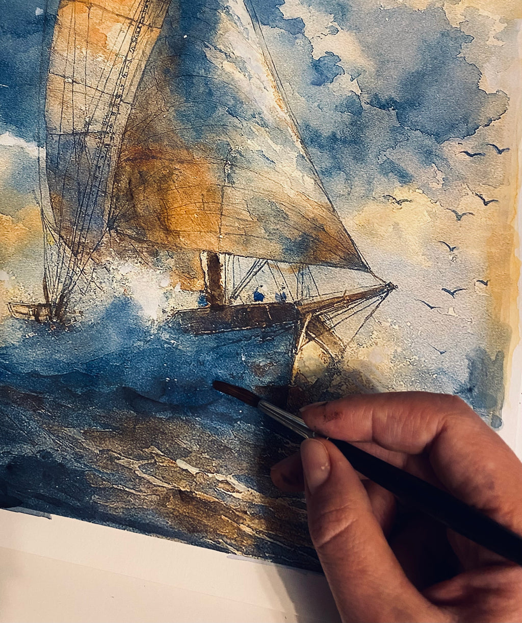 Sailboat in the sea | Original Watercolor Painting