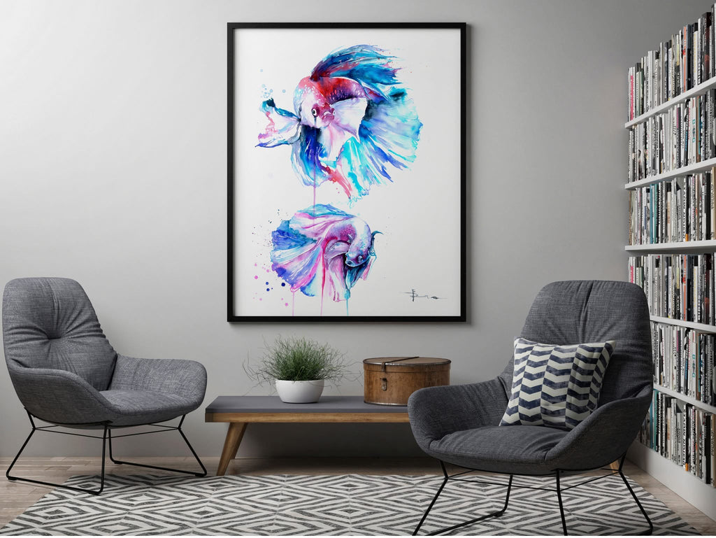 Betta fish watercolor wall art print