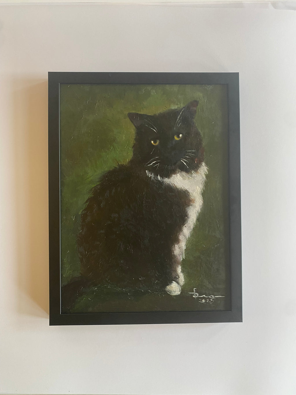 Cat portrait painting black frame