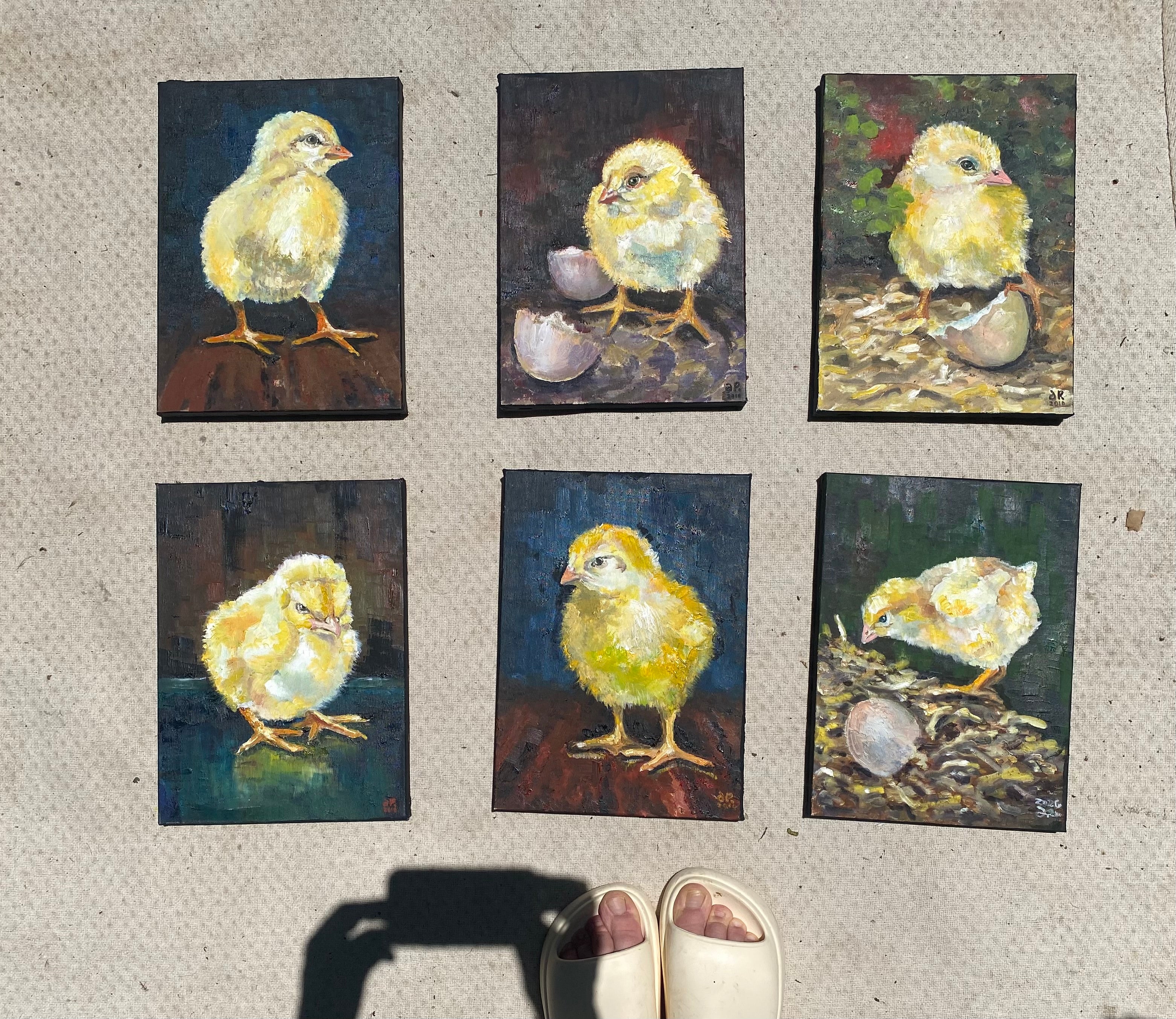 Little Chicken Original Oil Painting – Kitchen & Home Wall Art set of 6