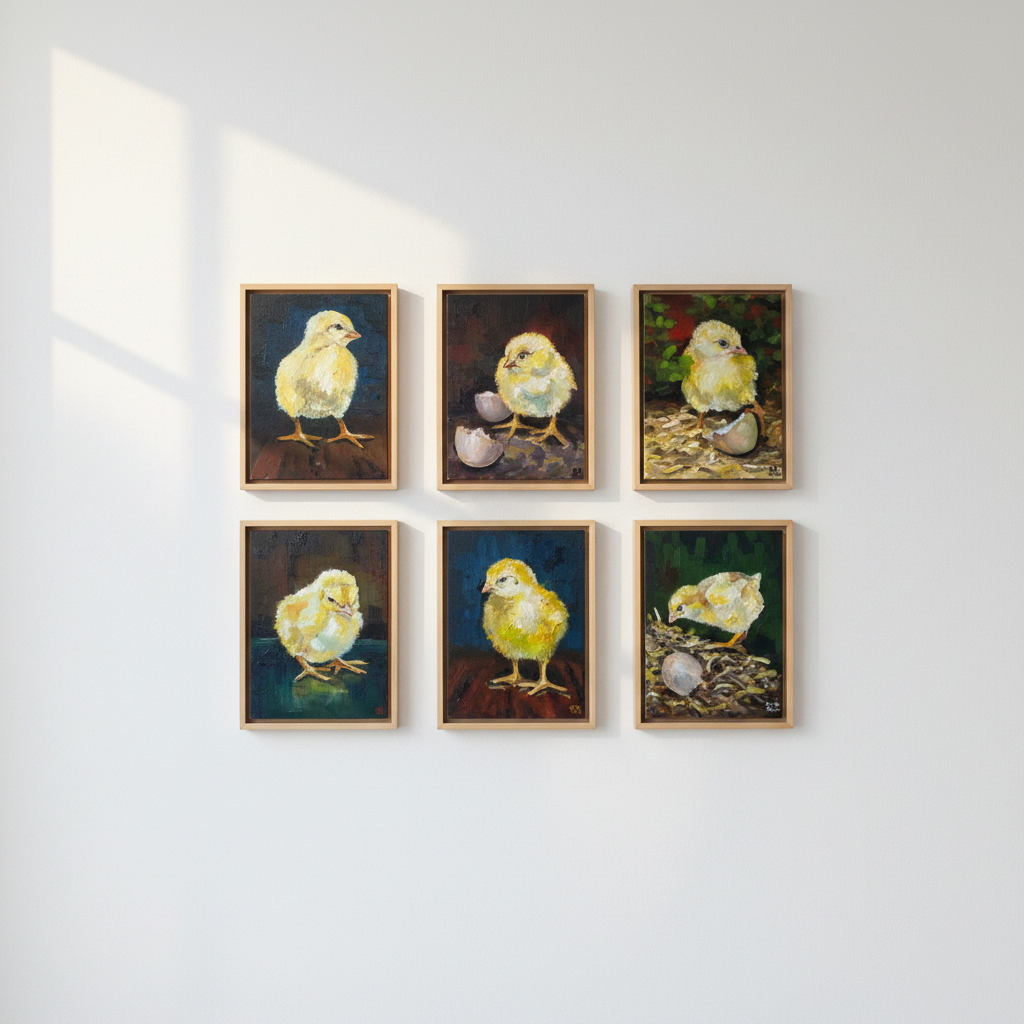 Little Chicken Original Oil Painting – Kitchen & Home Wall Art set of 6