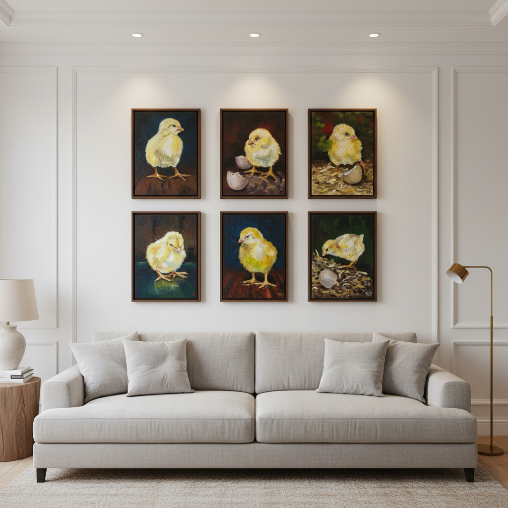 Little Chicken Original Oil Painting – Kitchen & Home Wall Art set of 6