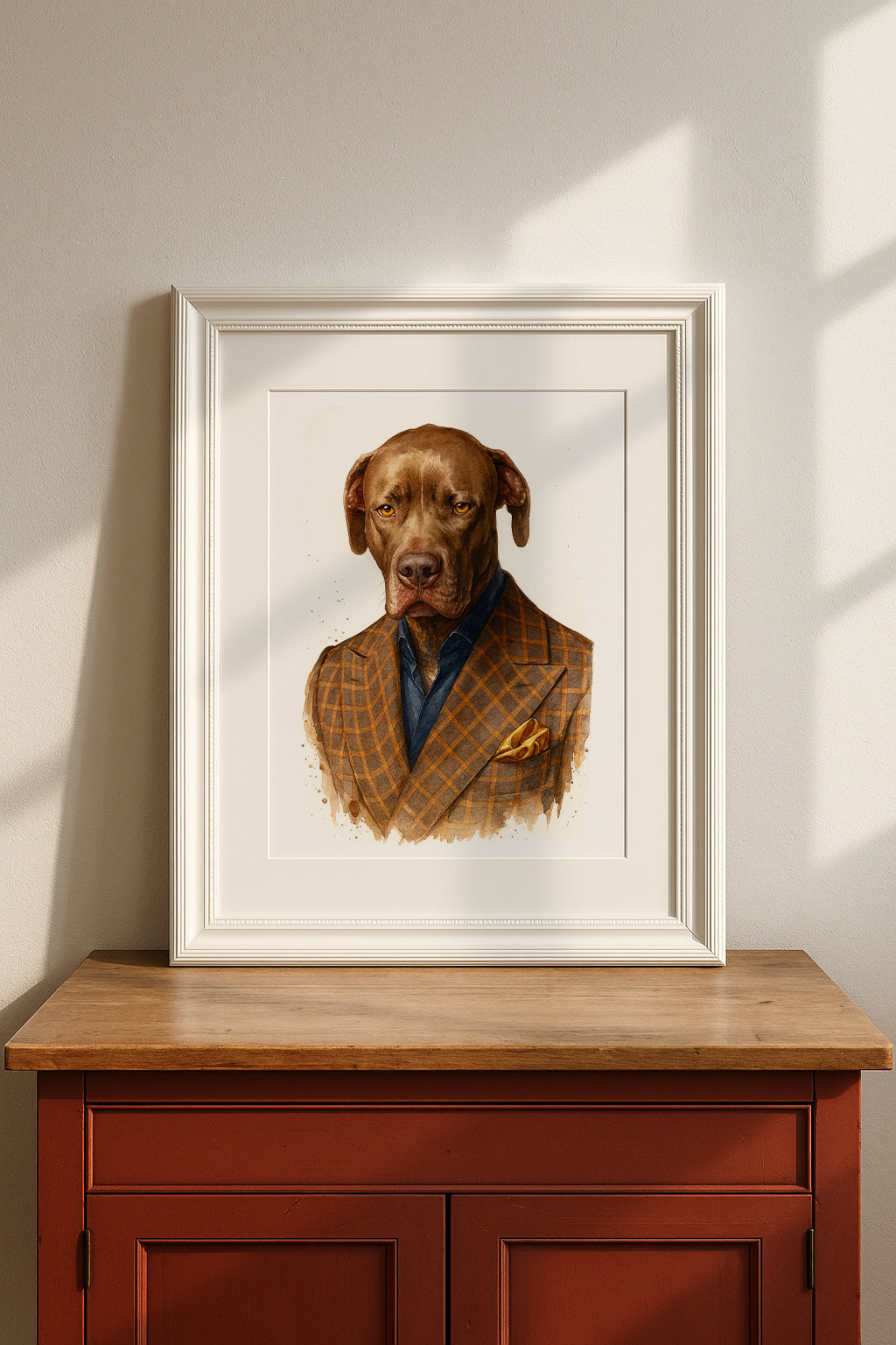 Custom Framed artwork of a dog wearing a suit 