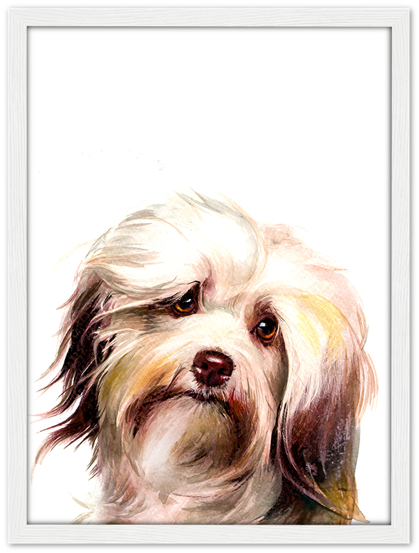 Framed artwork of a dog with a white background