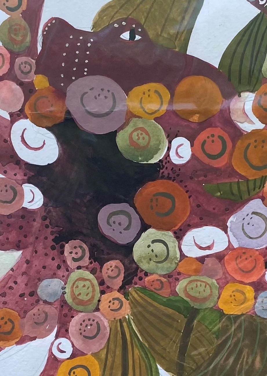 Original Gouache Painting – Octopus & Botanicals | Colorful Wall Art | romalenaart 25x35 cm
