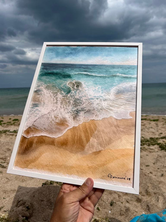 Original Watercolor Wave Landscape Painting