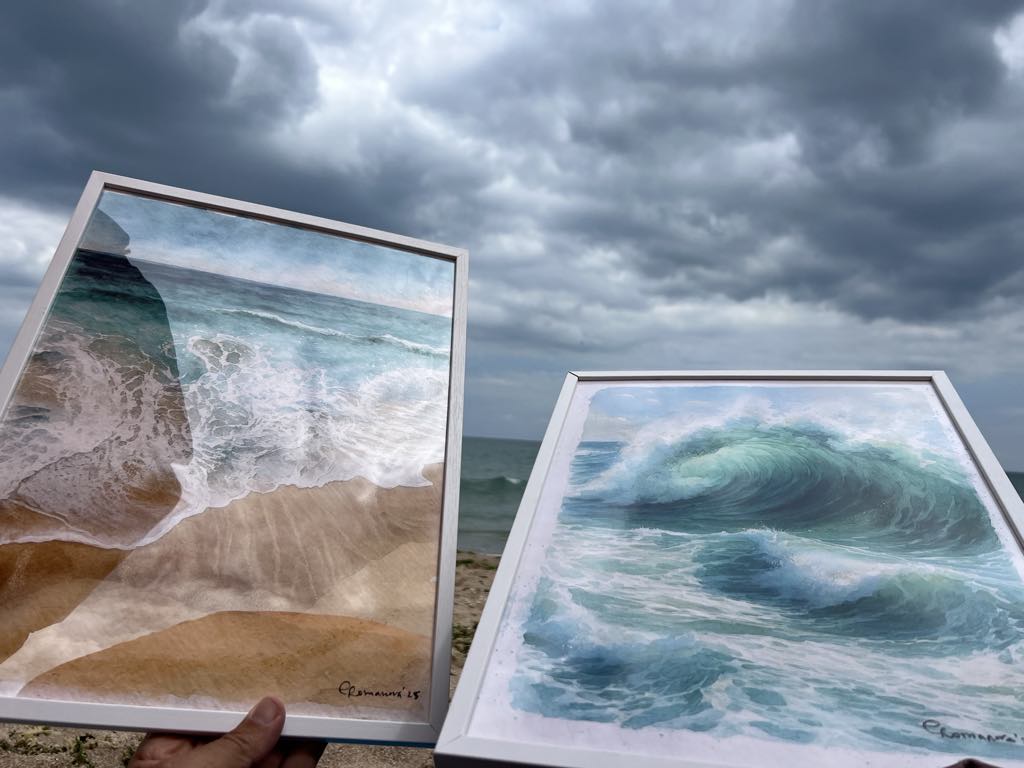 Two framed artworks of ocean scenes Romalenaart