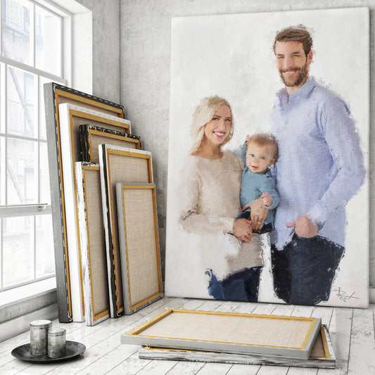 Family Portrait on canvas original painting for 3 person