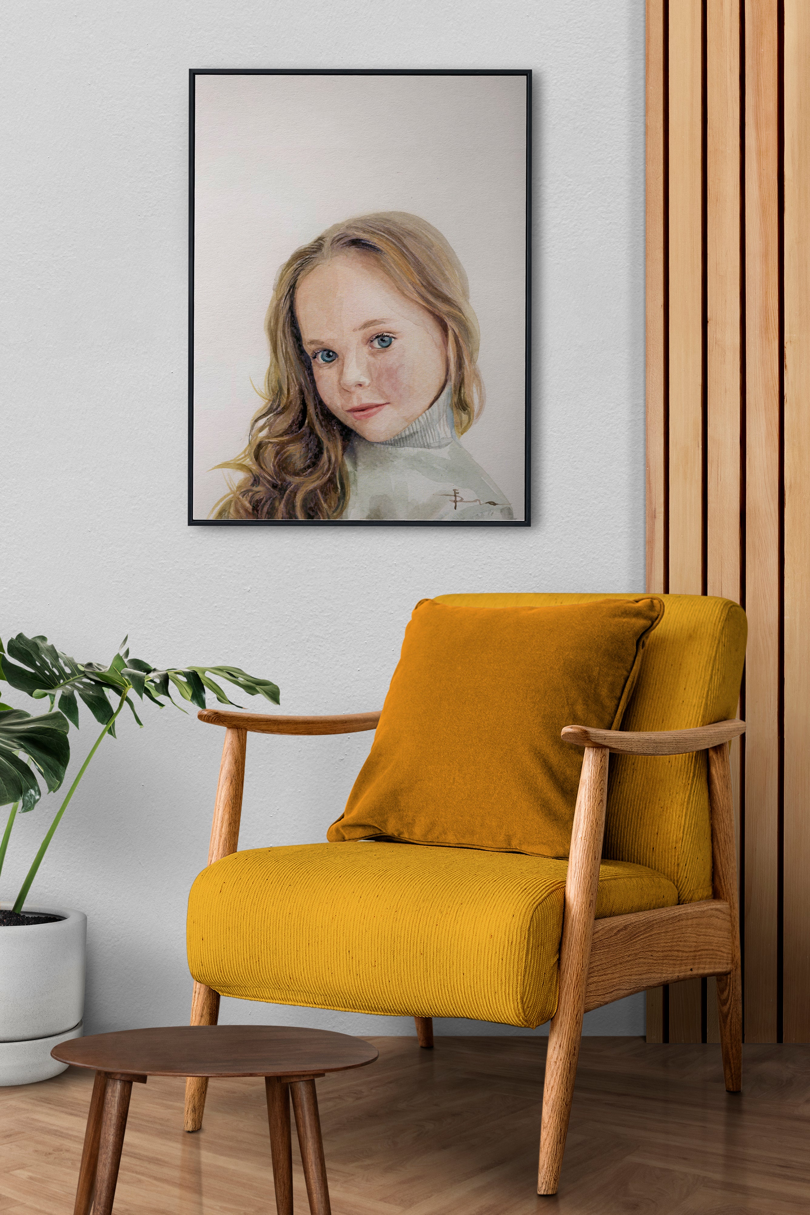 Watercolor portrait from photo ready to hang