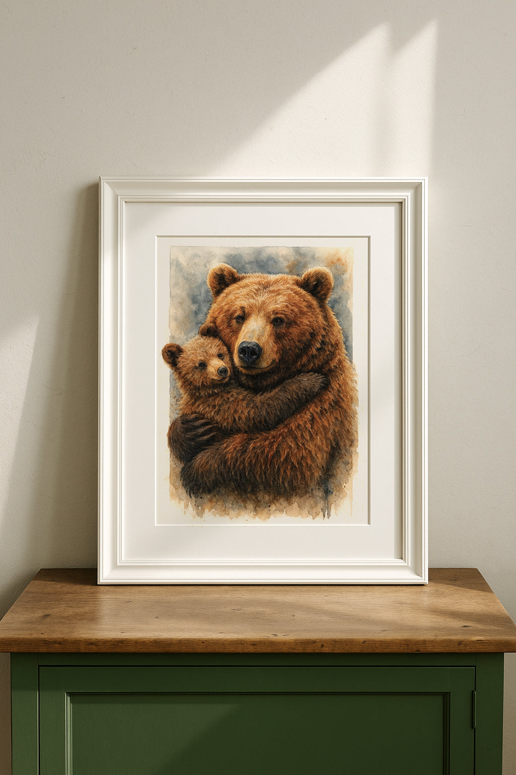 Bear Mother with Baby Original Watercolor Painting – Wildlife Art | Romalena Art