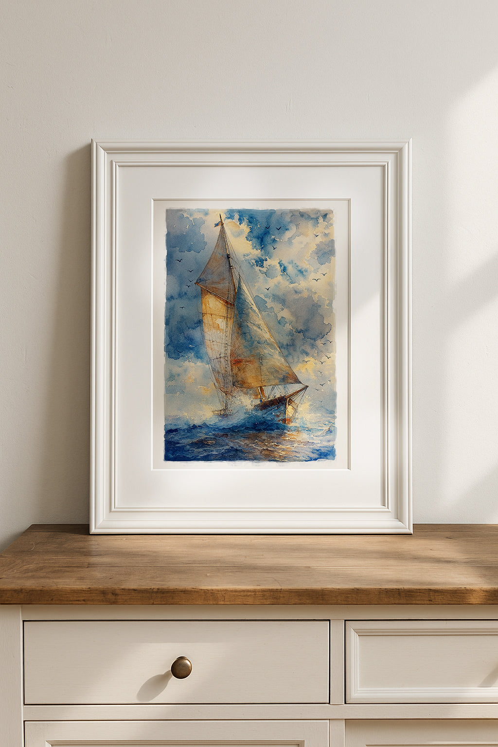 Sailboat in the sea | Original Watercolor Painting