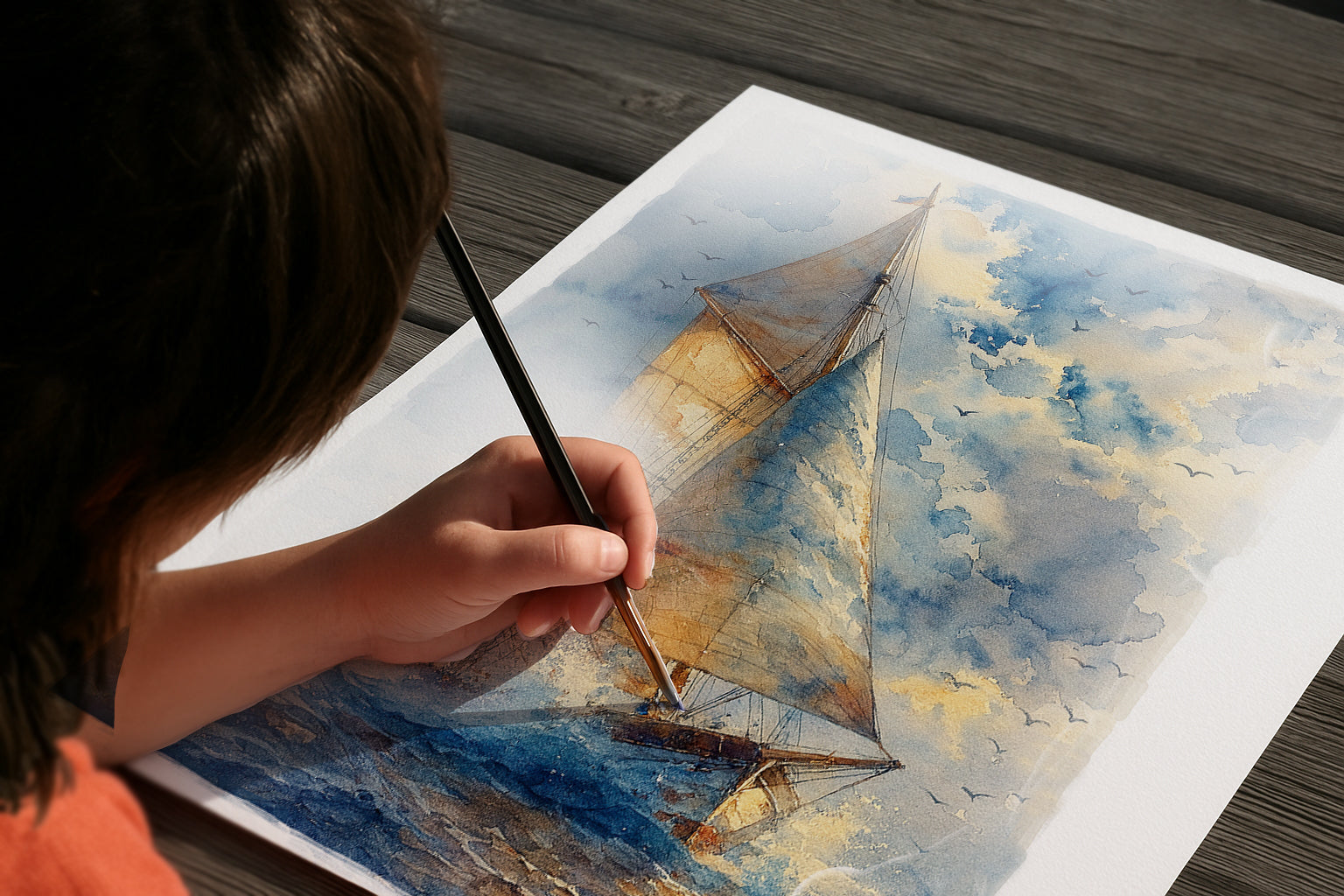 Sailboat in the sea | Original Watercolor Painting
