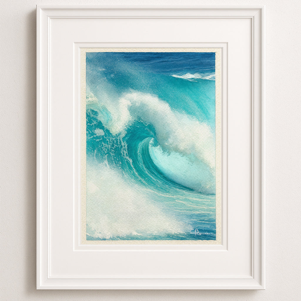 Framed artwork of a blue wave wall art