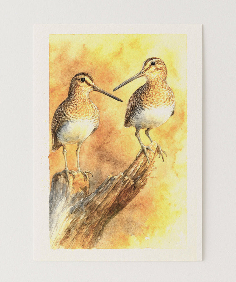 Watercolor wall art of two birds on a branch 