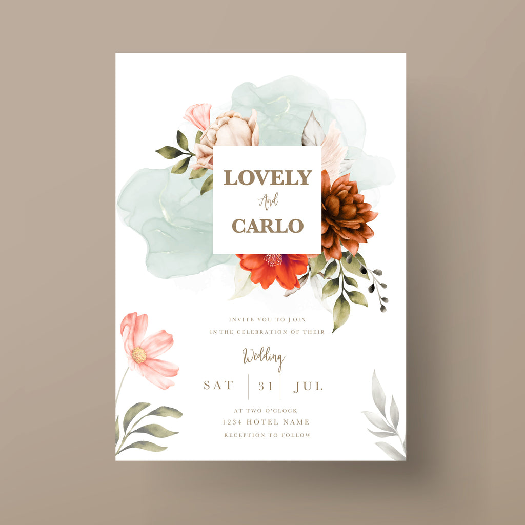 Floral design with text on a beige background bridal wedding invitation