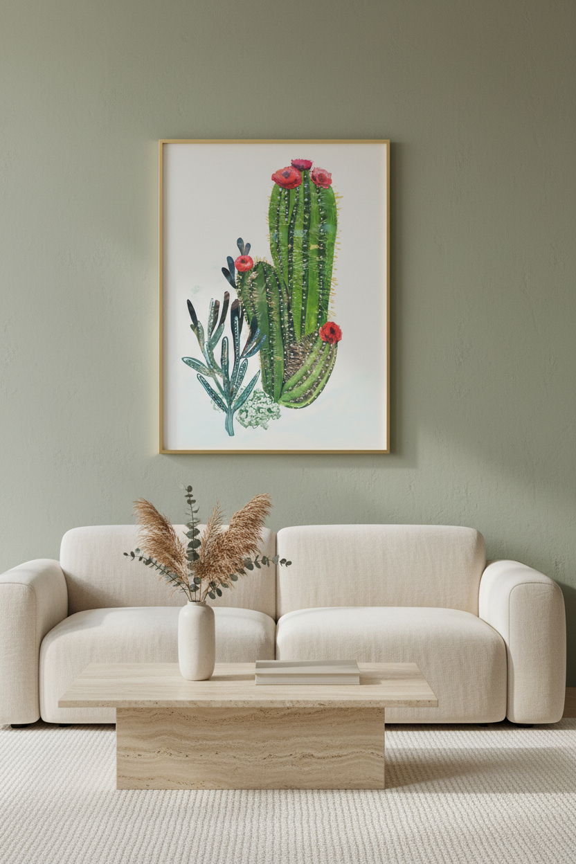 Desert Sentinel – Cactus Watercolor Wall Art 25x35 inch