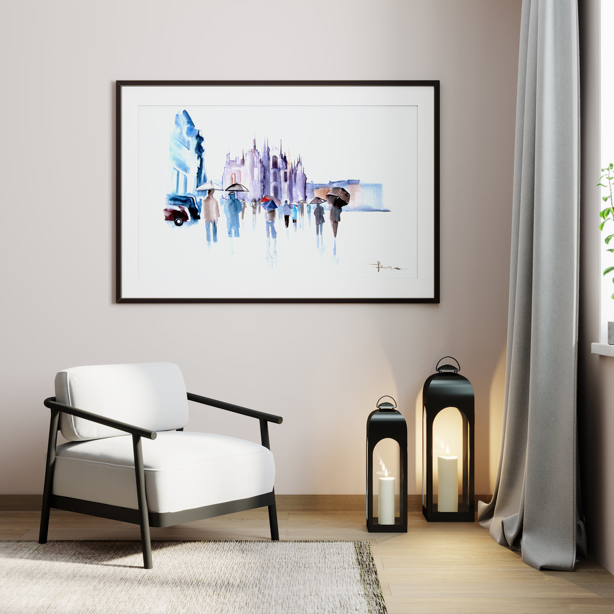 European Old Town Watercolor Art Print | Street Scene Wall Art