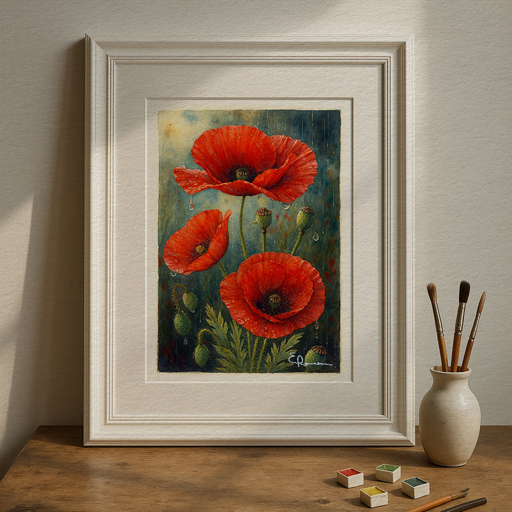 Poppy Flowers Watercolor | Art Print