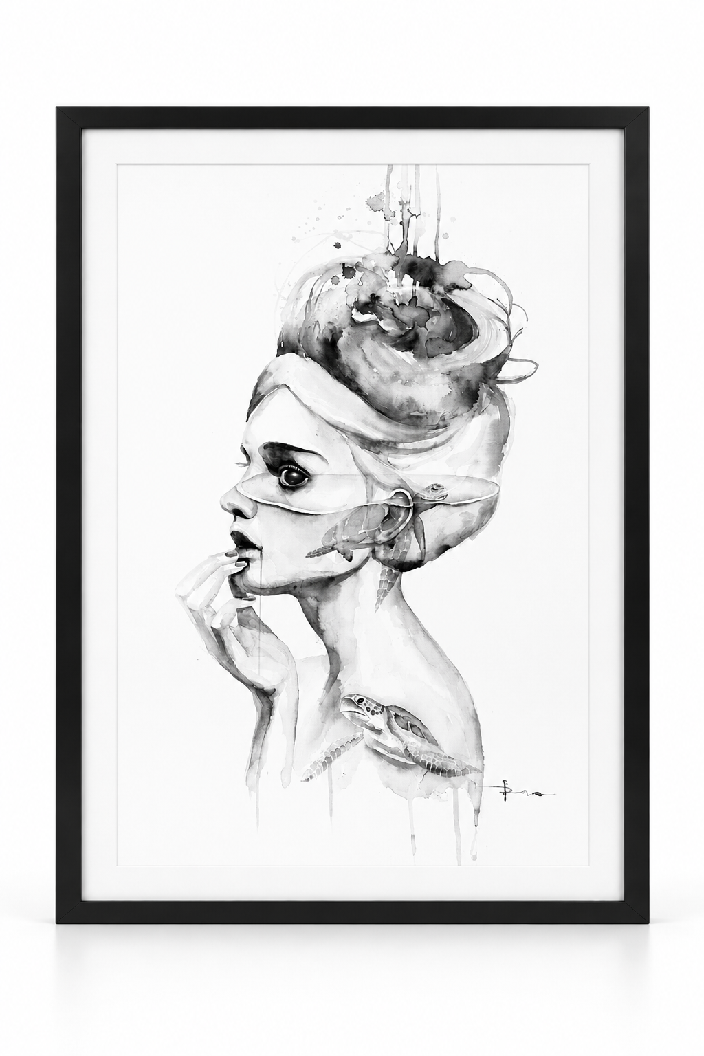 Surreal Woman Portrait Watercolor Art Print – Ocean Reverie