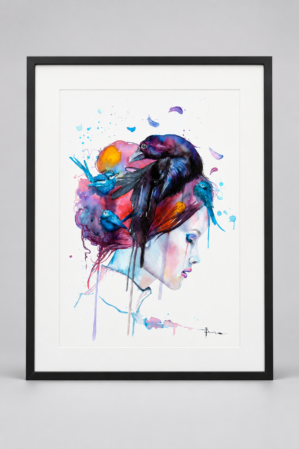 Never Mind – Woman & Birds Watercolor Art Print
