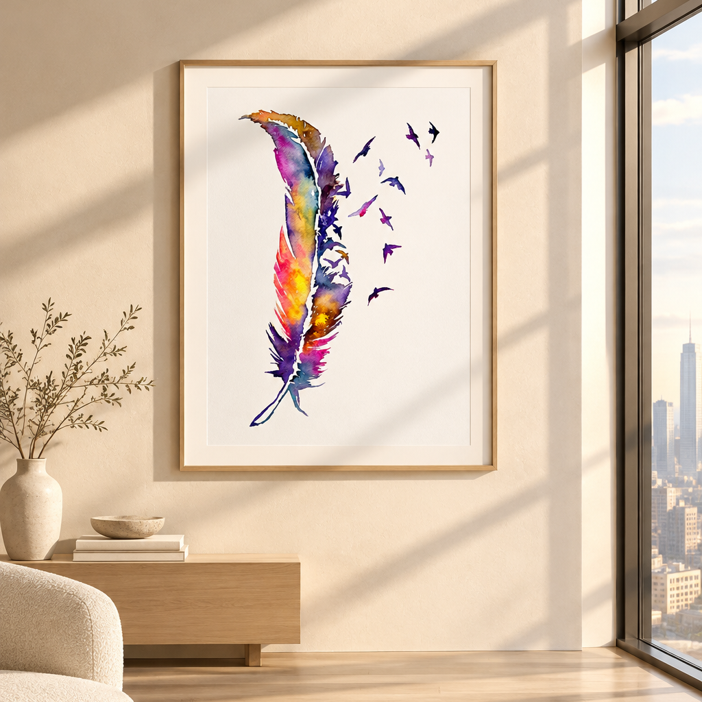 Colorful Feather Watercolor Art Print