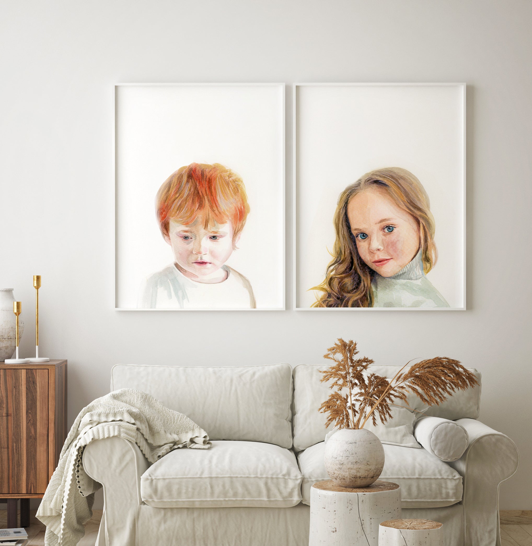 Two framed portraits of children wall art from your photo