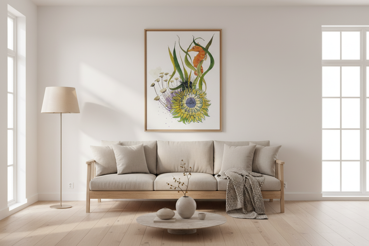 Seahorse Painting in Modern Interior