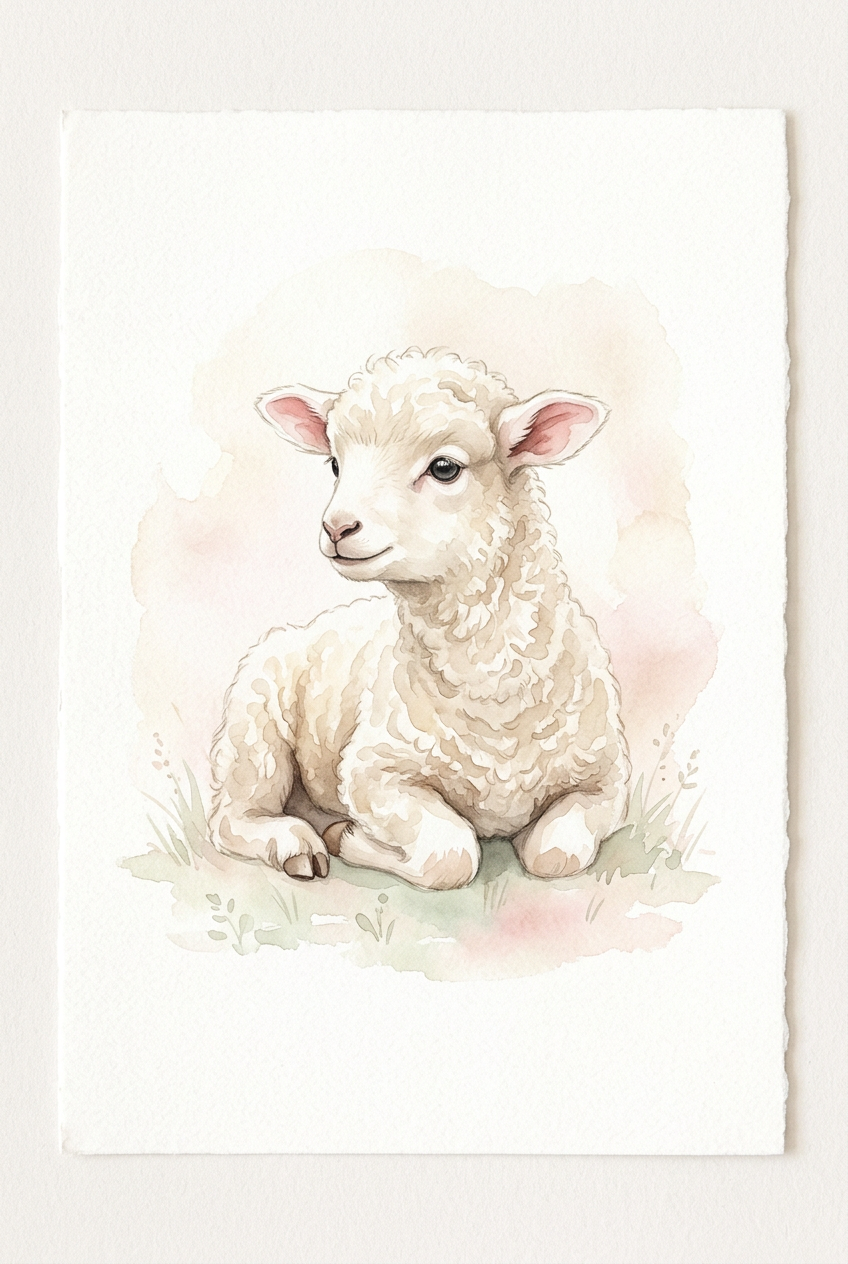 Soft watercolor baby lamb
