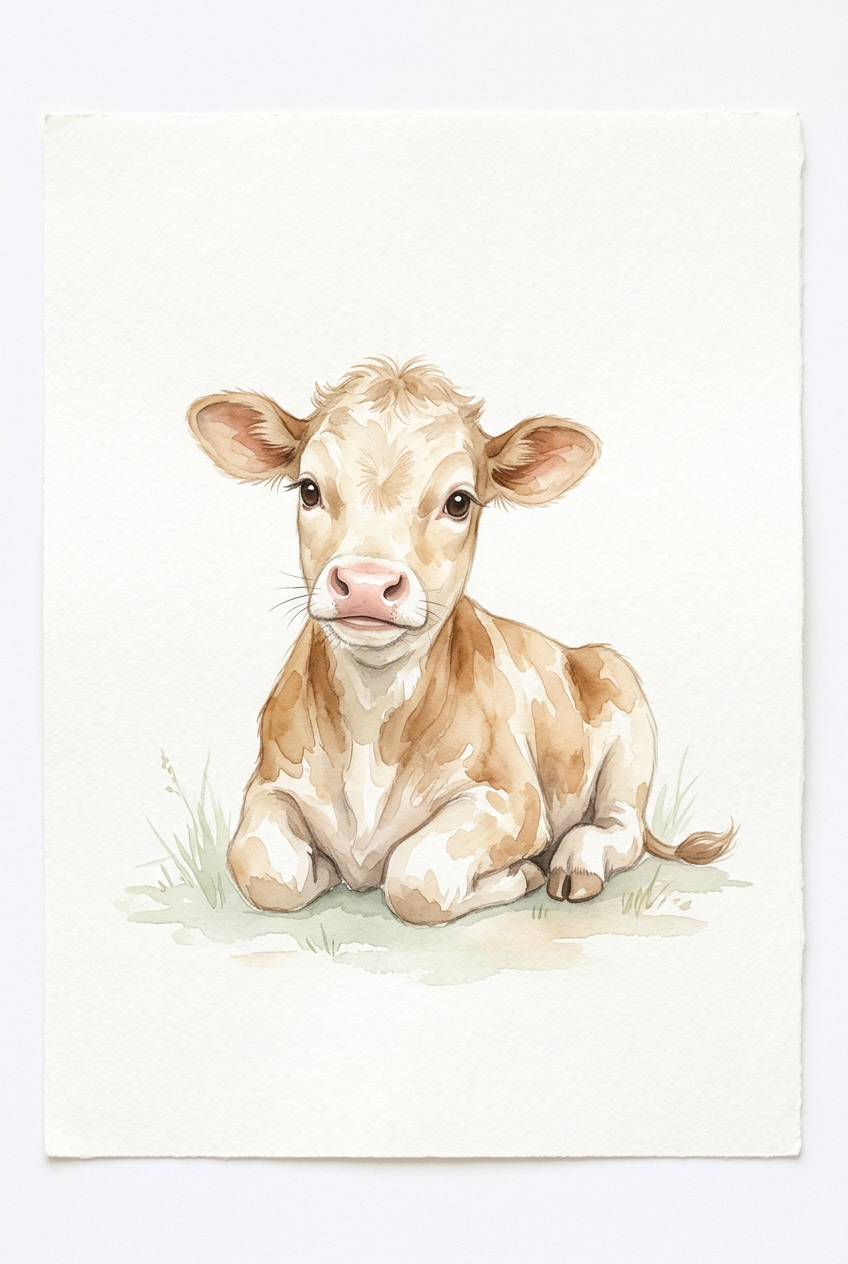 Watercolor baby calf