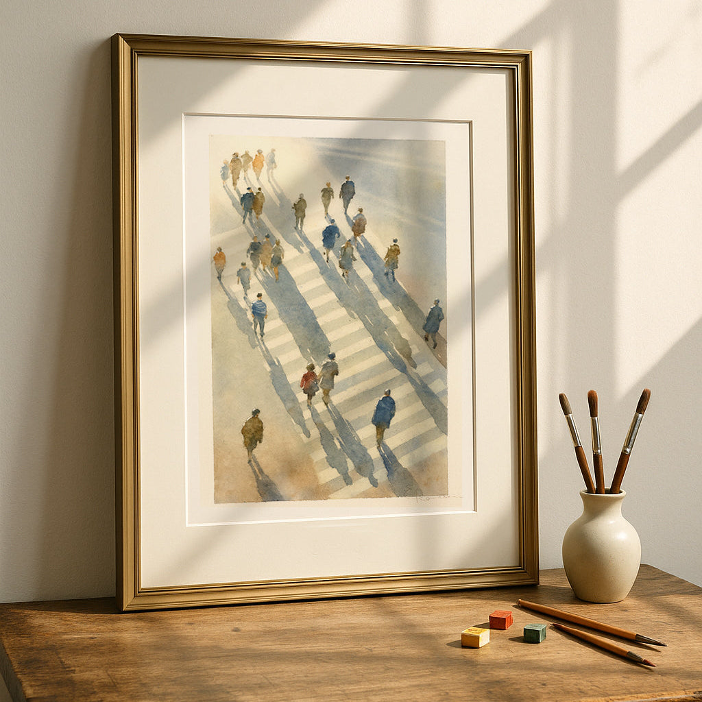art print walking people